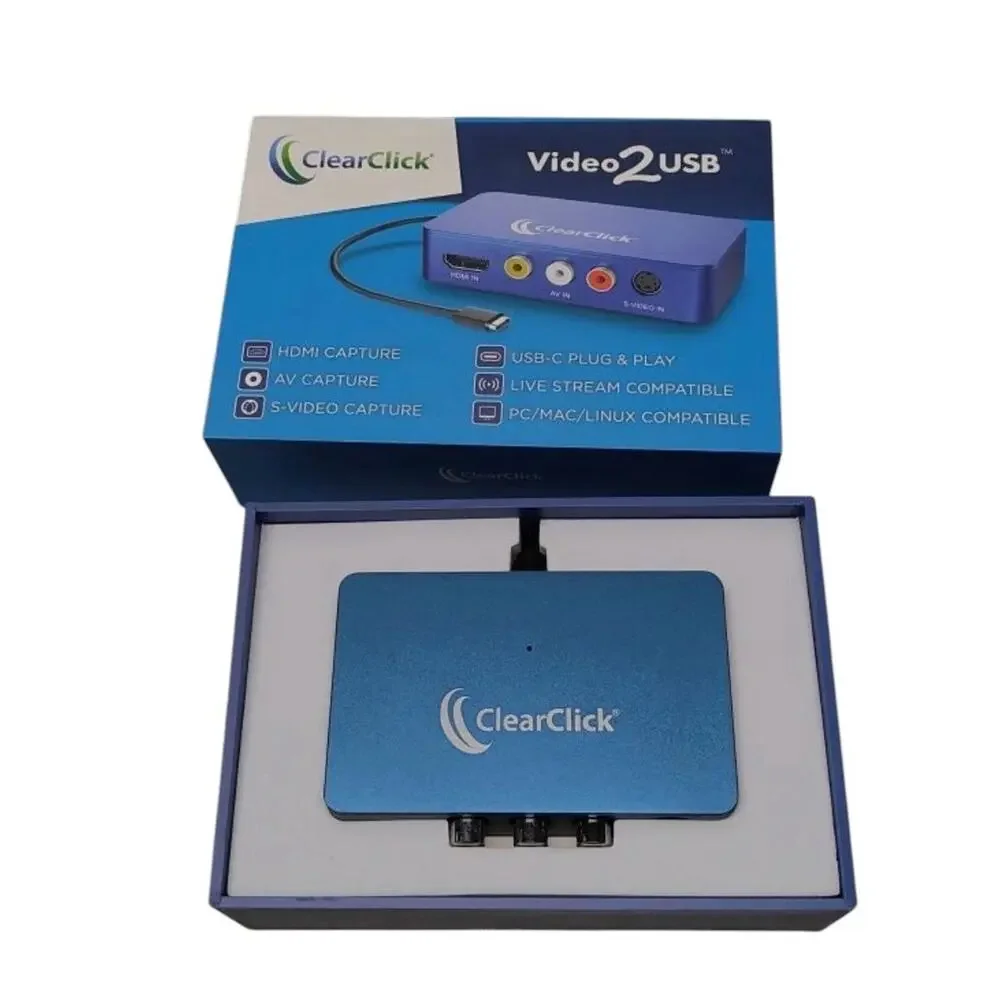 ClearClick Video2USB 1080P USB-C Video Capture Device HDMI RCA S-Video VHS VCR